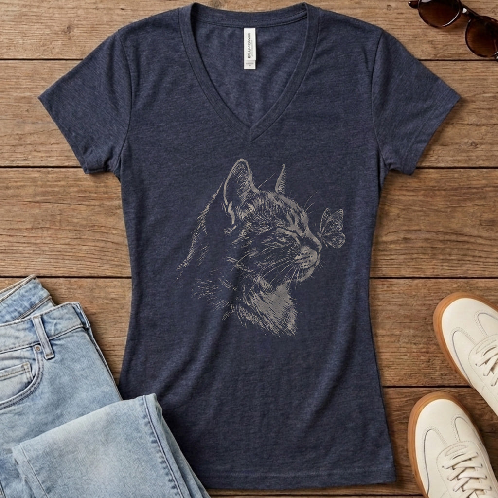 Butterfly Kiss Women's V-Neck - Heather Navy