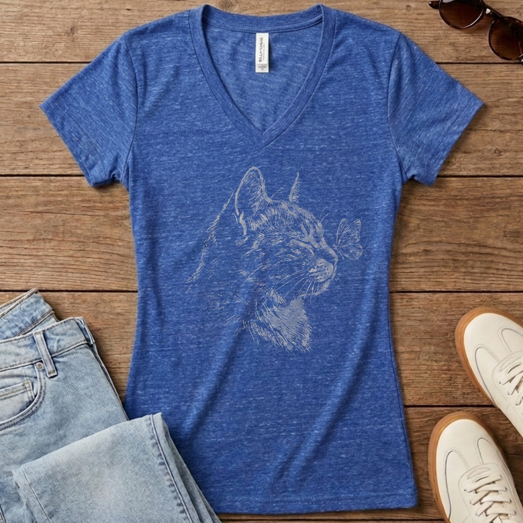 Butterfly Kiss Women's V-Neck - Heather True Royal