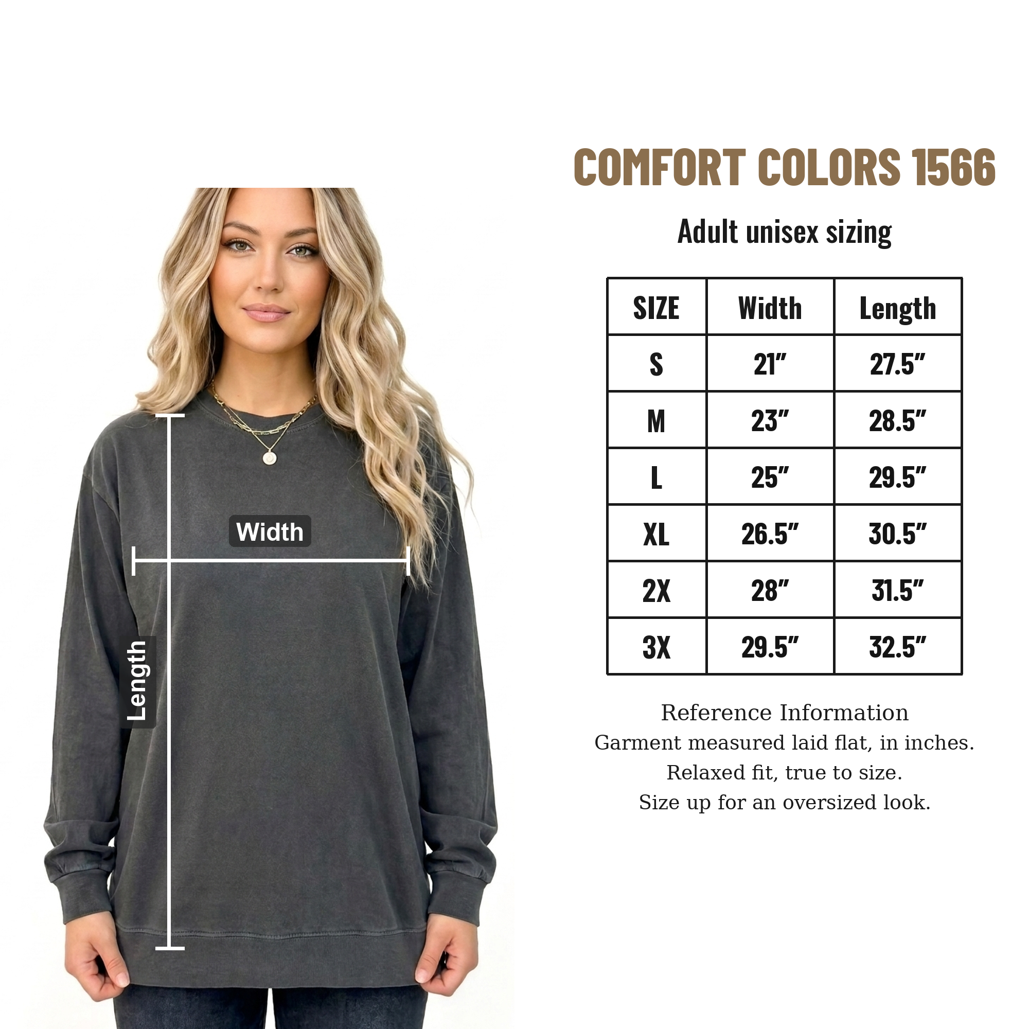 Comfort Colors 1566 sweatshirt size chart
