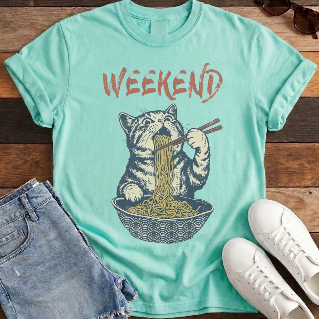 Weekend Ramen Cat Tee - Island Reef
