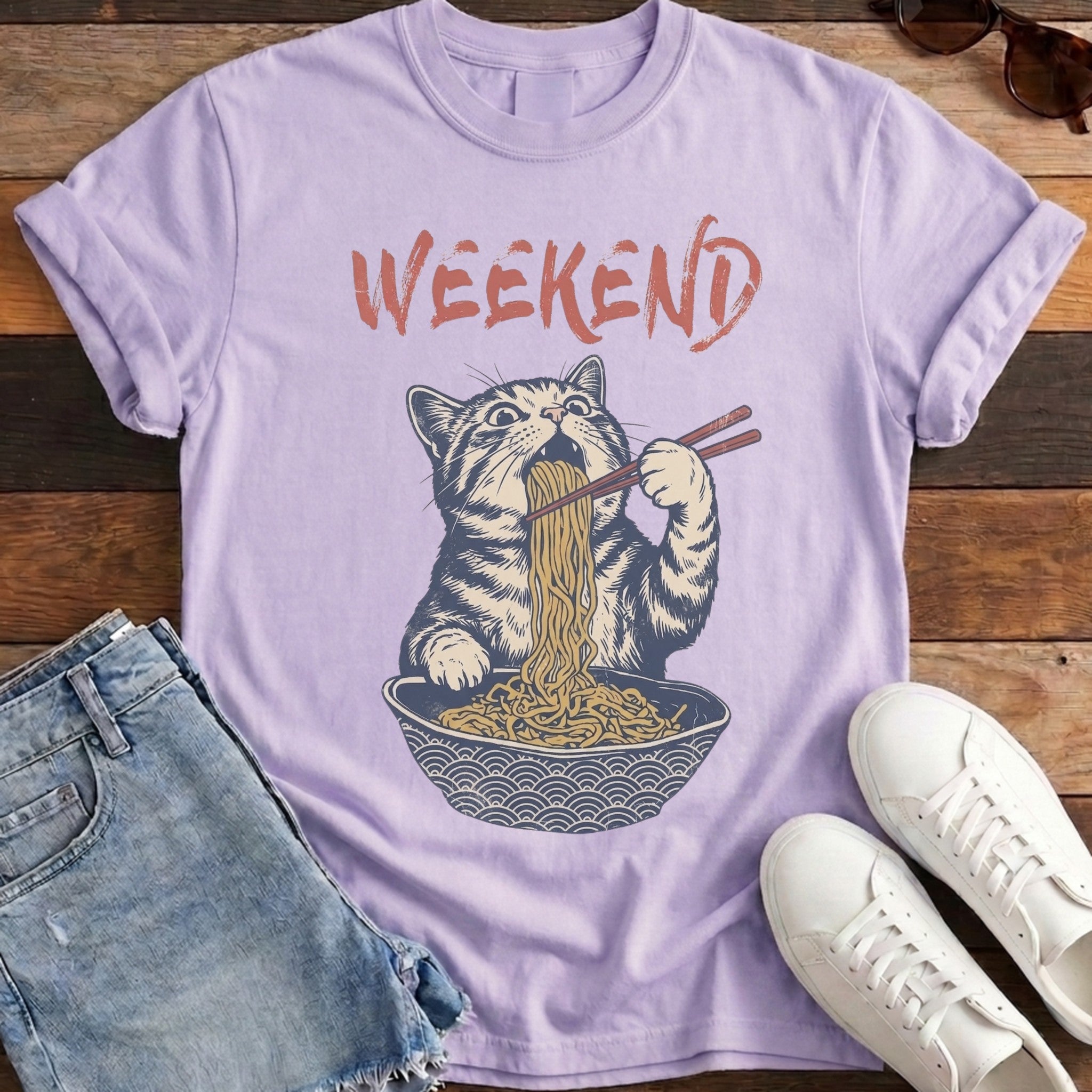 Weekend Ramen Cat Tee - Orchid