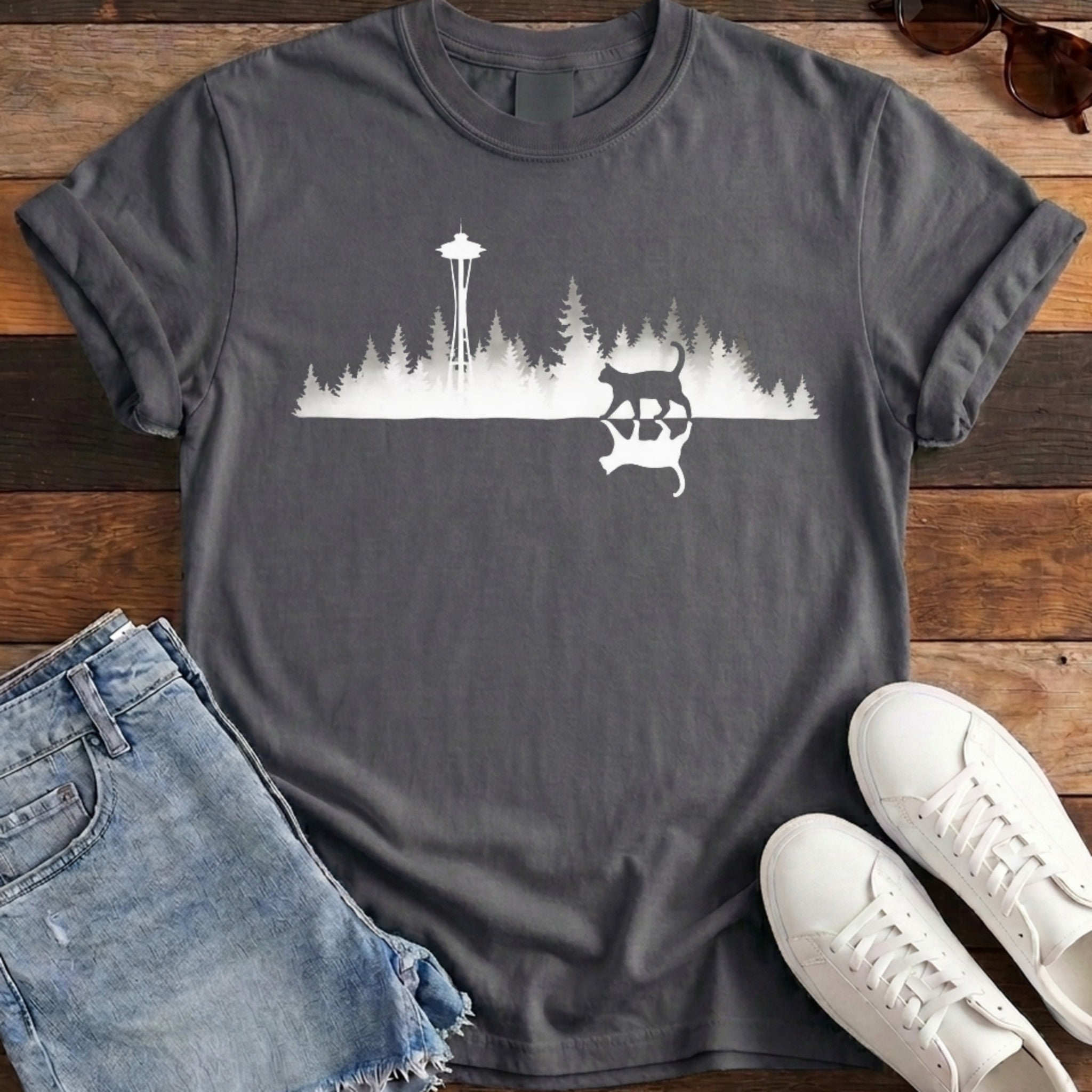 Seattle Mirror Cat Tee - Pepper