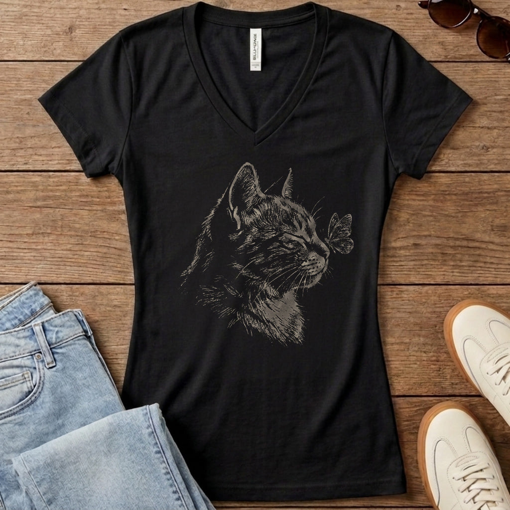 Butterfly Kiss Women's V-Neck - Solid Black Blend