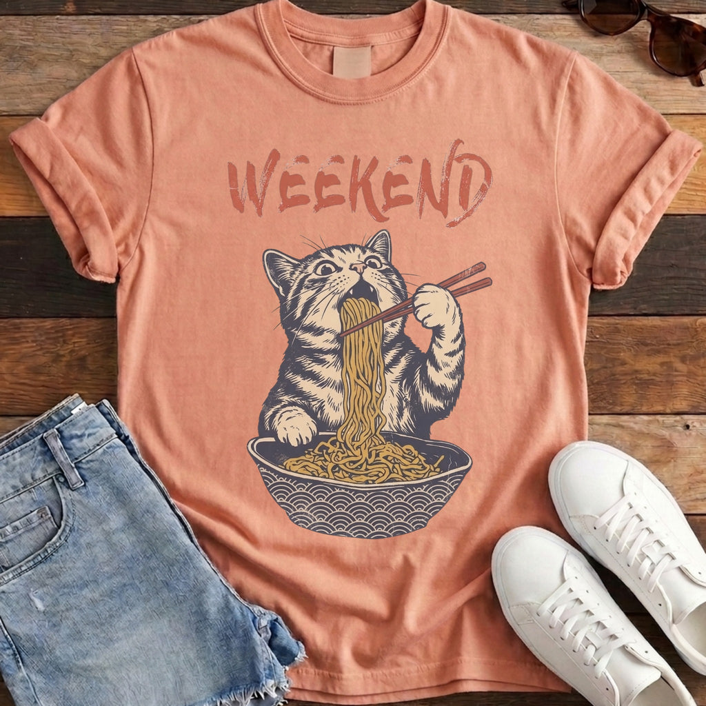 Weekend Ramen Cat Tee - Terracotta
