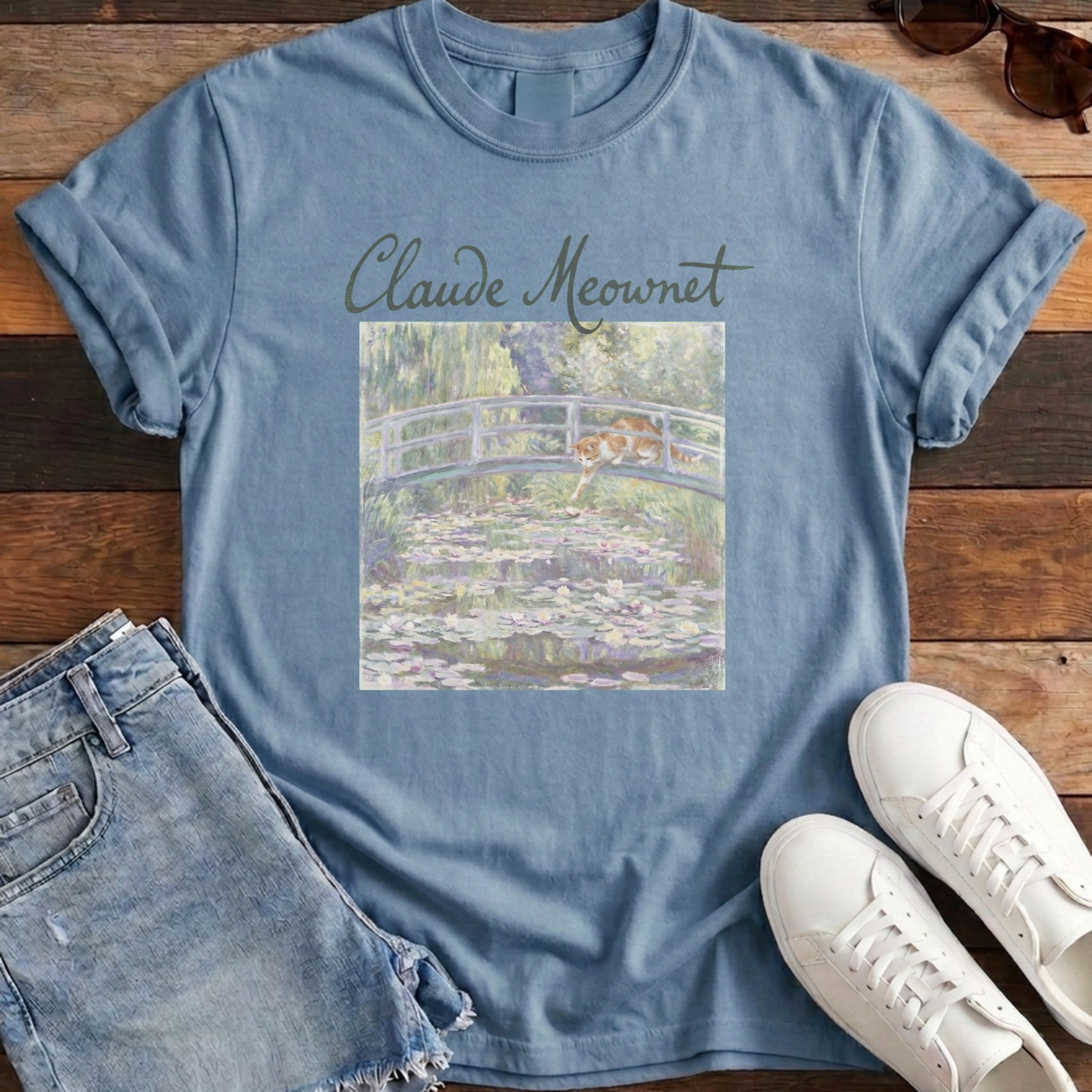 Claude Meownet Tee - Washed Denim