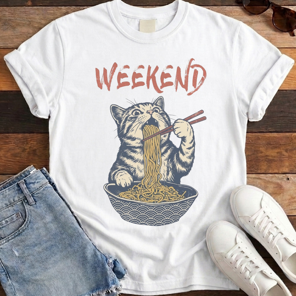 Weekend Ramen Cat Tee - White