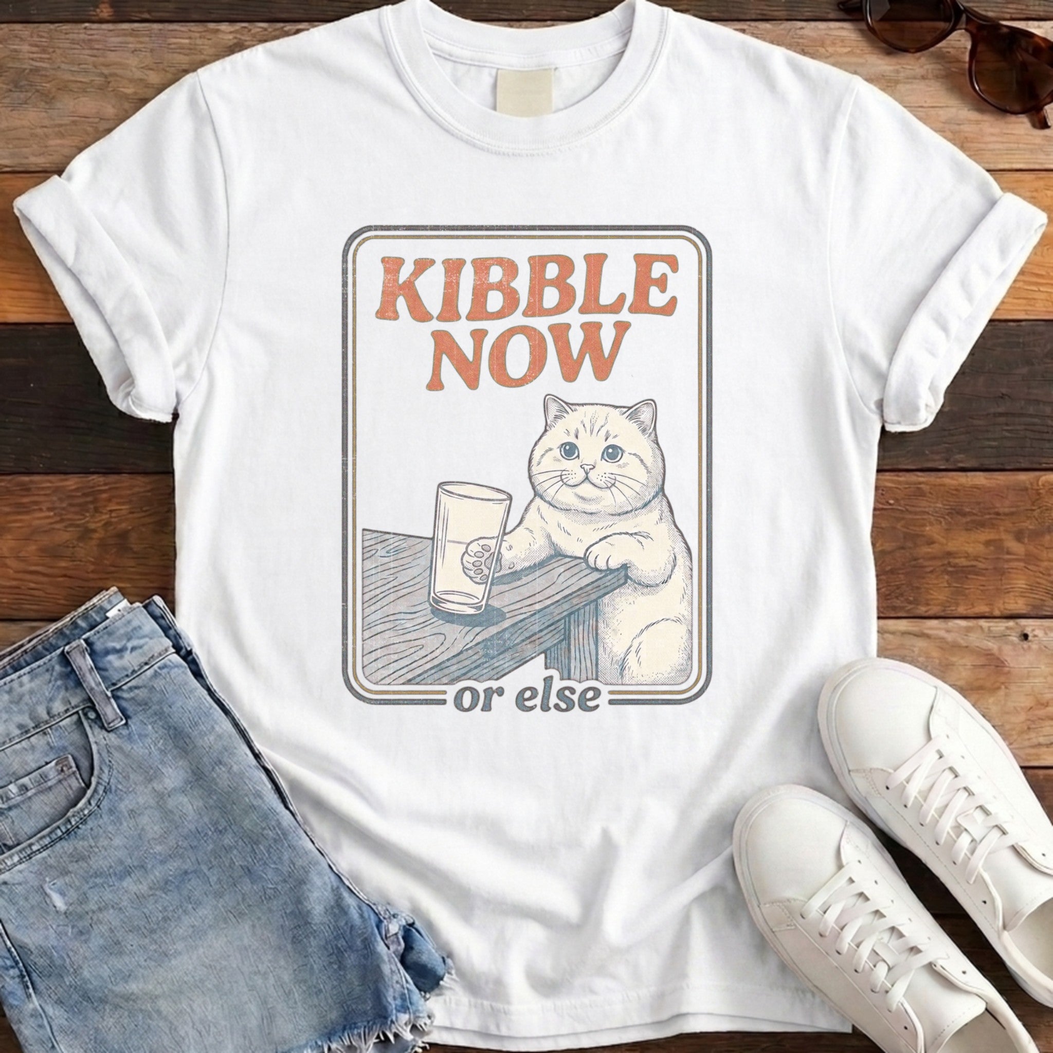 Kibble Now Cat Tee - White